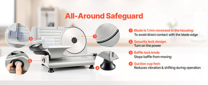 SucceBuy Meat Slicer 150/180/200W Electric Deli Slicer Machine with Blade 0-0.6 inch Adjustable Thickness for Meat Baguett Steak