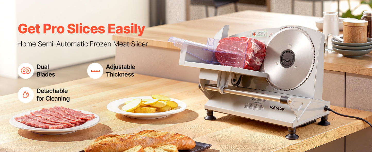 SucceBuy 6.7-8.7inch Meat Slicer Electric Deli Slicer Machine with two SUS420 Blades Food-Slicer for Meat Ham Baguett, Steak