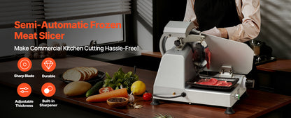 SucceBuy Commercial Meat Slicer 10 inch 320W Food-Slicer with SUS420 Blade 0-0.4 inch Adjustable Thickness for Frozen Meat Ham