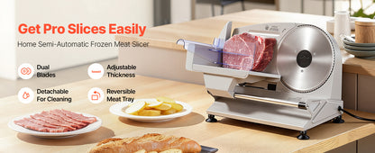 SucceBuy 200W Meat Slicer 7.5" Electric Deli Slicer with 2 SUS420 Blades & 0-0.6" Adjustable Thickness for Frozen Meat Ham Steak