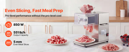 SucceBuy Meat Cutting Machine 850 W Commercial Slicer 5 mm Stainless Steel Blade Shredder for Boneless Meat Vegetables Kitchen