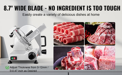 SucceBuy Meat Slicer 8/10inch Carbon Steel Blade Electric Deli Food Slicer Adjustable Thickness Commercial Home Cut Meat Cheese