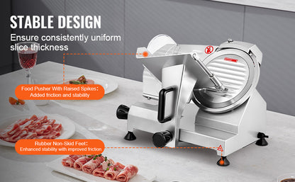 SucceBuy Meat Slicer 8/10inch Carbon Steel Blade Electric Deli Food Slicer Adjustable Thickness Commercial Home Cut Meat Cheese