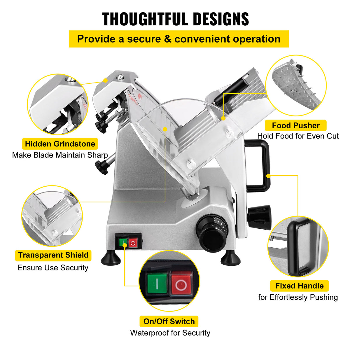 SucceBuy Meat Slicer 200W/240W/320W/340W Electric Deli Food Slicer Adjustable Thickness Commercial and Home Use Cut Meat Cheese