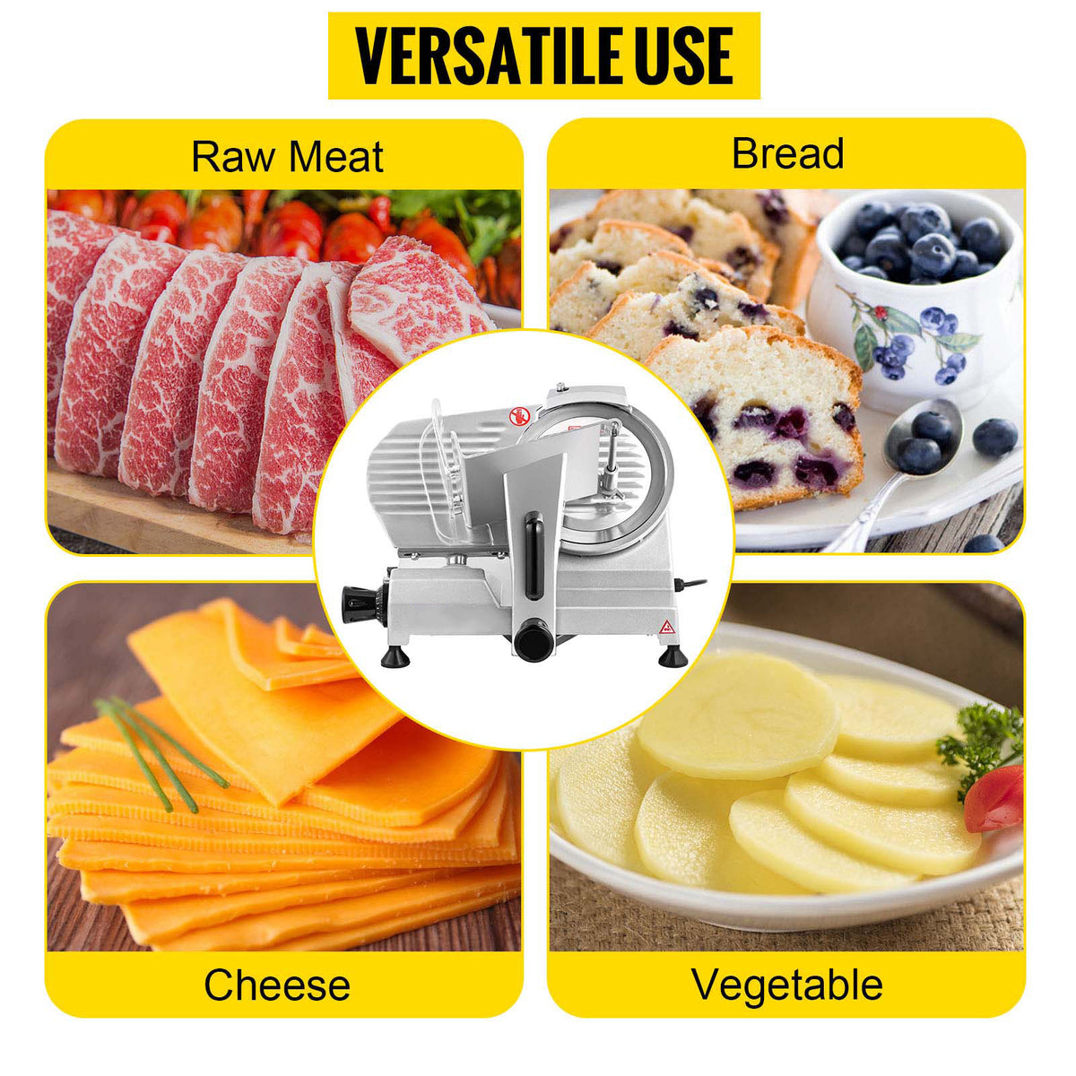 SucceBuy Meat Slicer 200W/240W/320W/340W Electric Deli Food Slicer Adjustable Thickness Commercial and Home Use Cut Meat Cheese